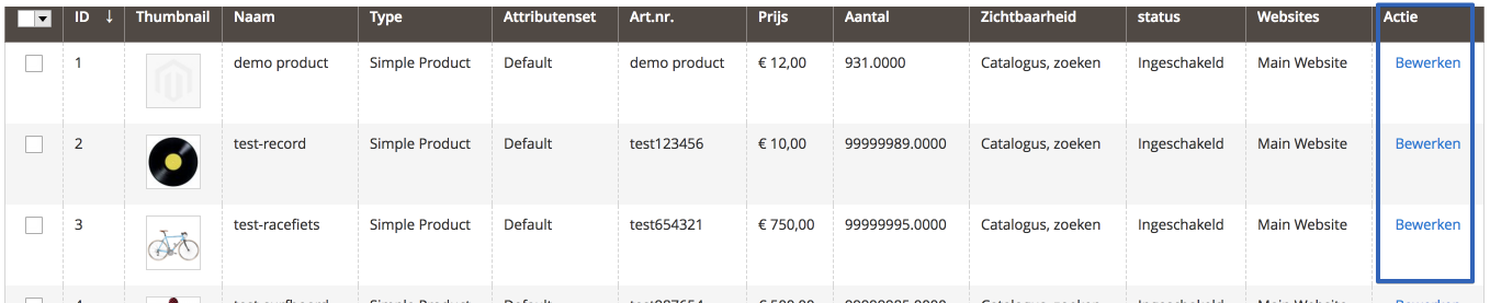 Magento catalogus producten bewerken