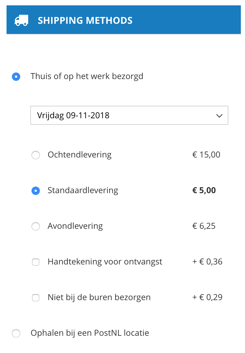 Magento checkout verzend opties 1