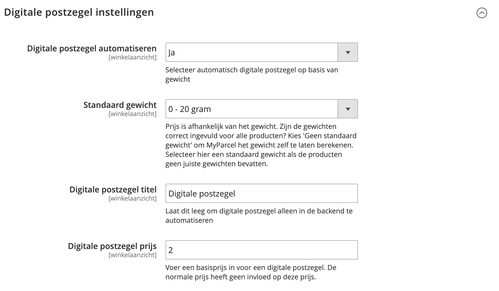 Magento digitale postzegel instellingen