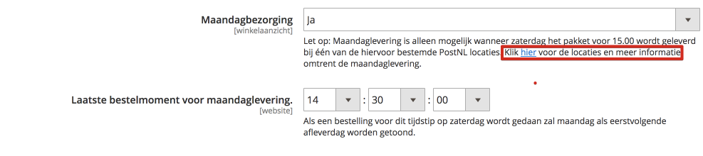 Magento maandagbezorging