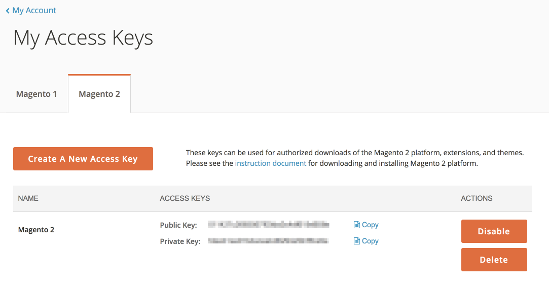 Magento marketplace key