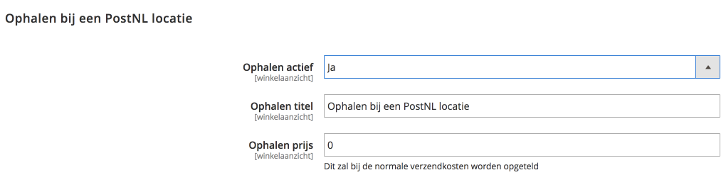 Magento ophalen bij postNL