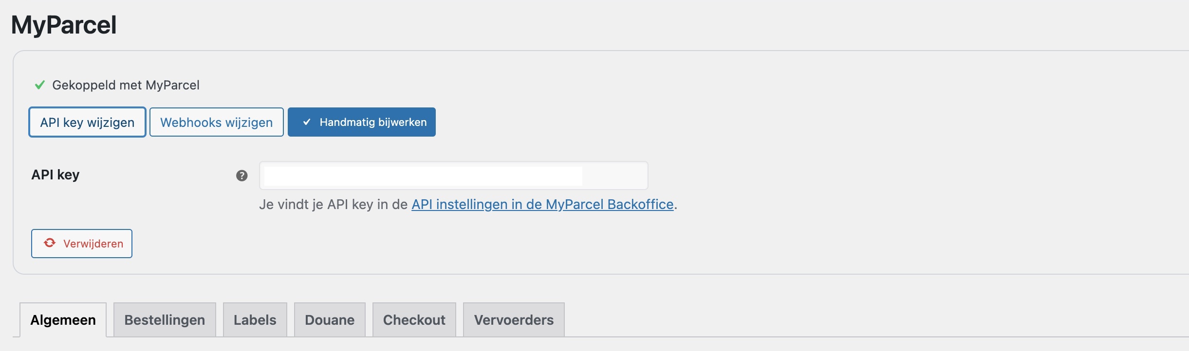 MyParcel plugin invoeren API key