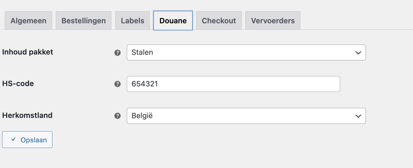 MyParcel WooCommerce plugin douane instellingen