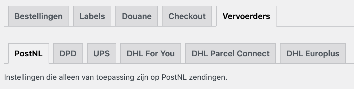 MyParcel WooCommerce plugin instellingen per vervoerder