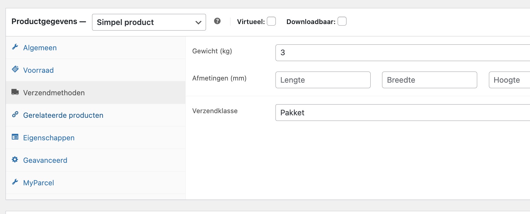 MyParcel WooCommerce plugin instellingen op productniveau verzendmethode