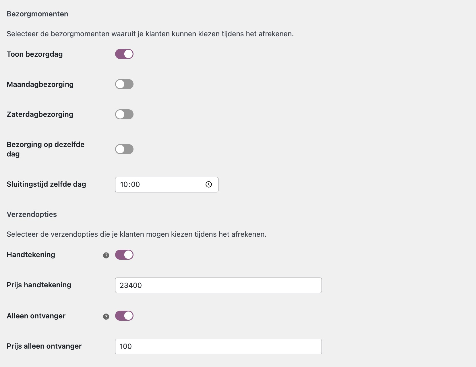 MyParcel WooCommerce plugin instellingen DHL for you bezorgmomenten