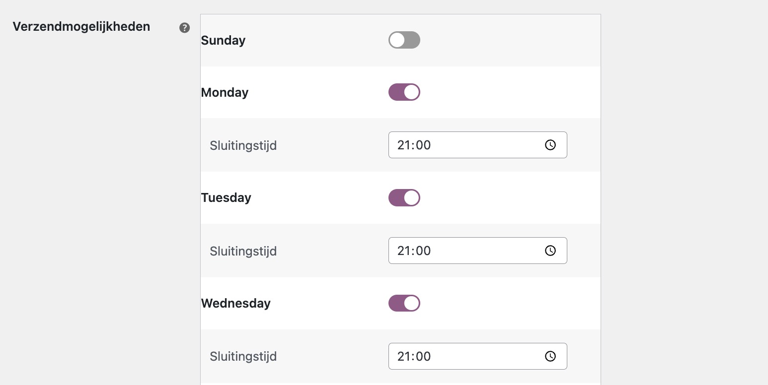 MyParcel WooCommerce plugin instellingen DHL for you verzendmogelijkheden