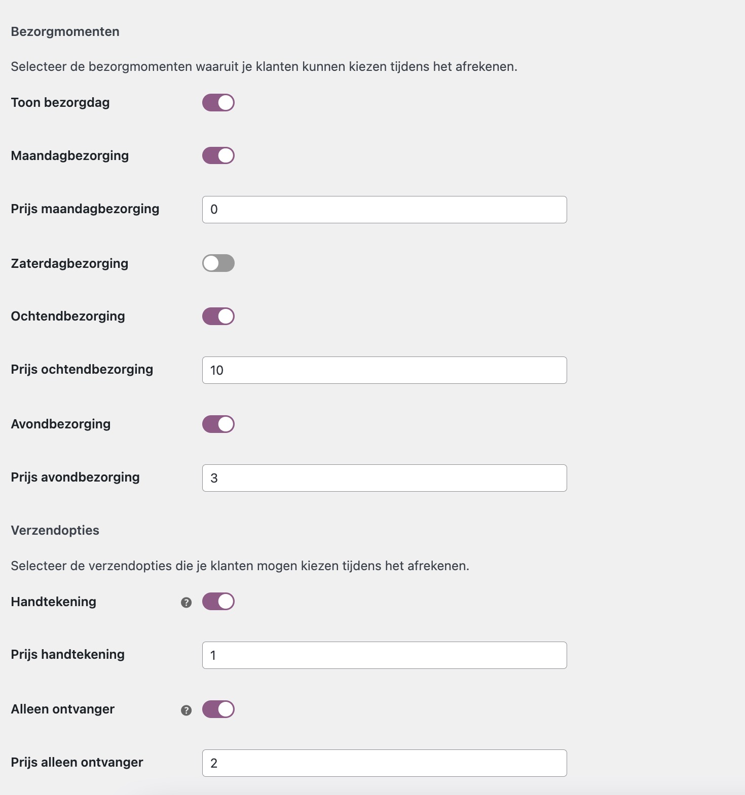 MyParcel WooCommerce plugin instellingen voor PostNL bezorgmomenten